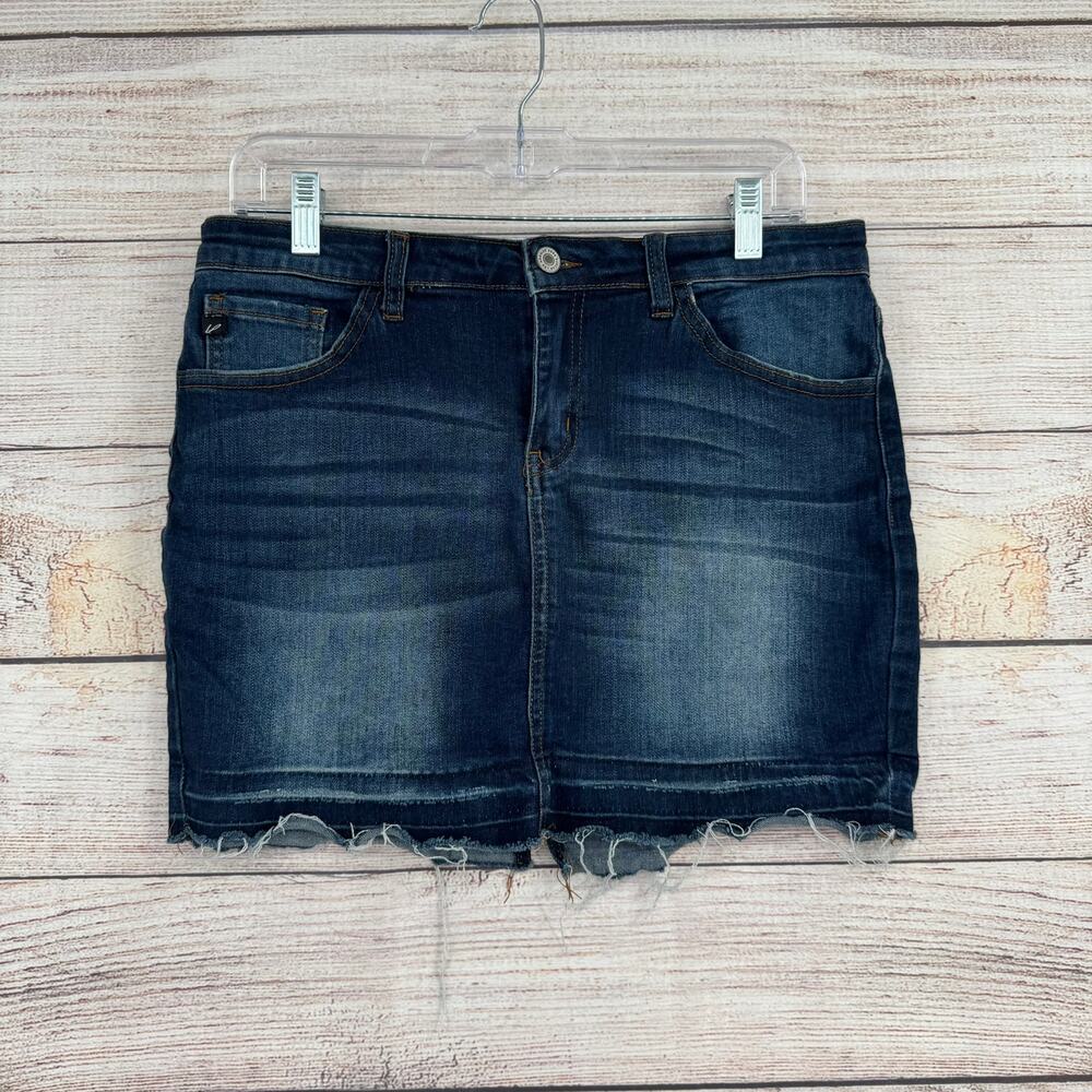 Kancan Denim Stretch‎ Frayed Mini Skirt Womens 29 Blue Dark Wash